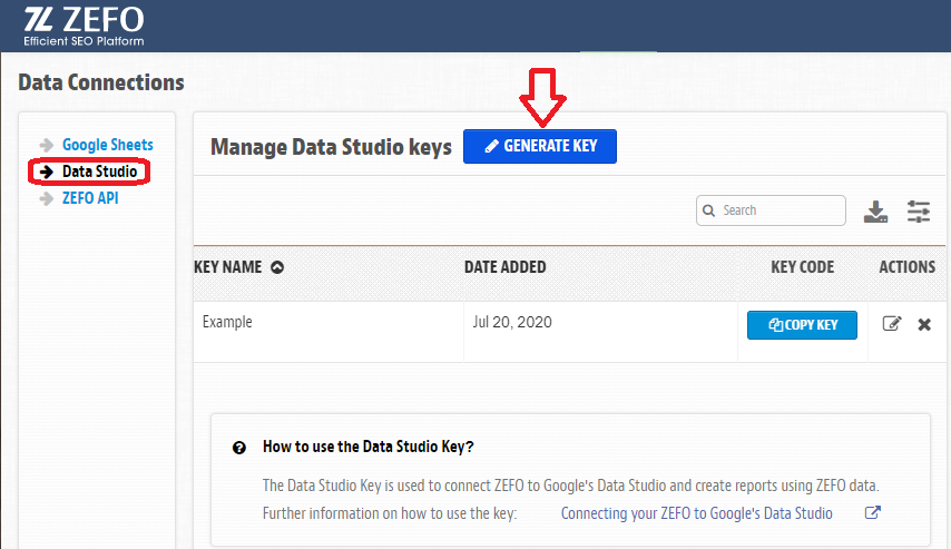 data studio generate key